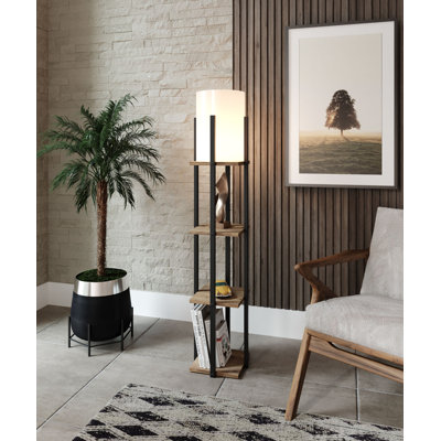 Élégante lampe sur pied scandinave, naturelle et noire, hauteur 53,1 pouces | Structure en panneau de particules, capuchon en tissu (8,3 po x 8,3 po) | Interrupteur marche / arrêt, certifié CE, douille E27 (40 W maximum) | Parfait pour la décoration intérieure et l'ambiance douillette