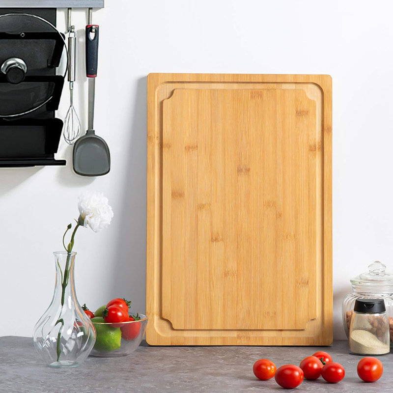 Planche à découper en bambou de 17,6 po avec rainure à jus et poignées - Planche à découper robuste pour la viande, le fromage et le service, très grand