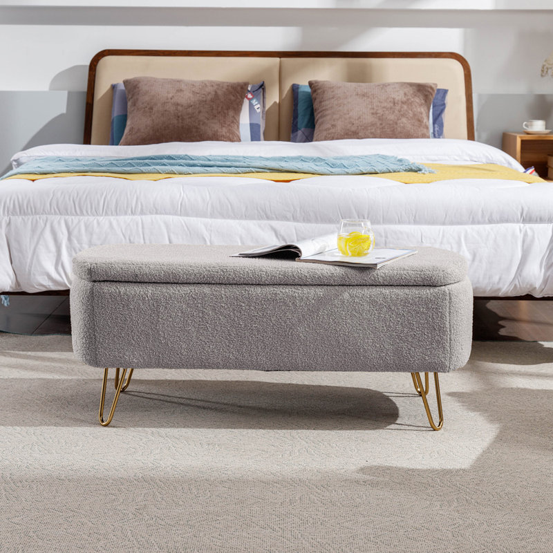Rendell Polyester Upholstered Storage Bench, Gray