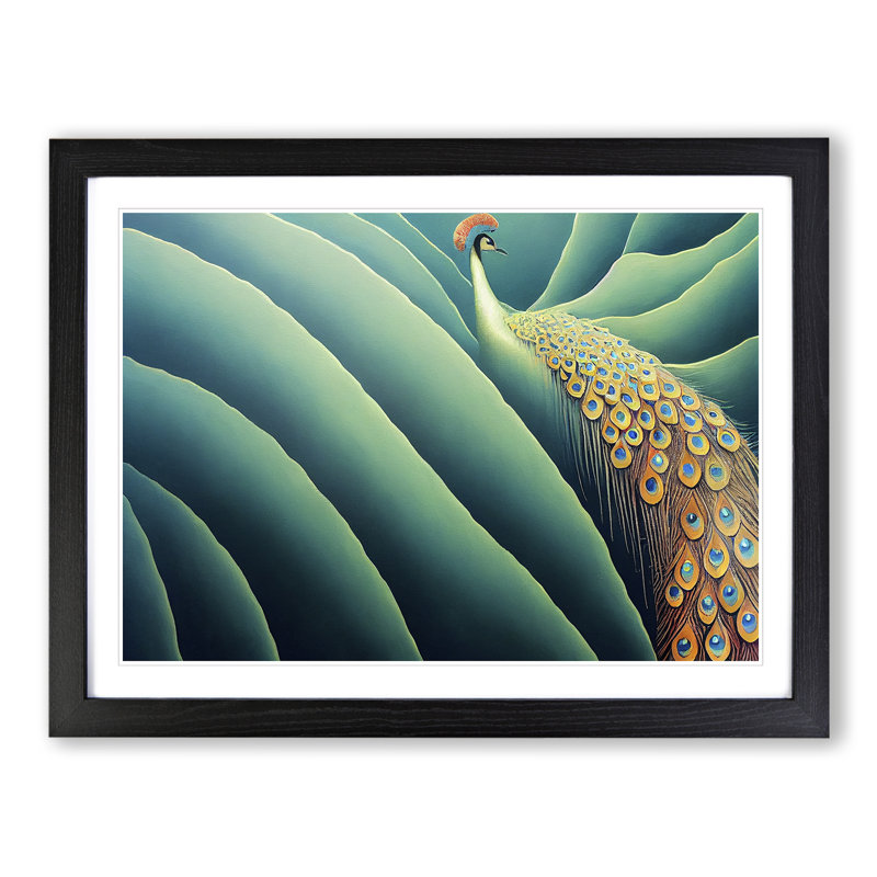 Bedazzling Peacock - Single Picture Frame Print, Black Framed, 25cm H x 34cm W x 2cm D