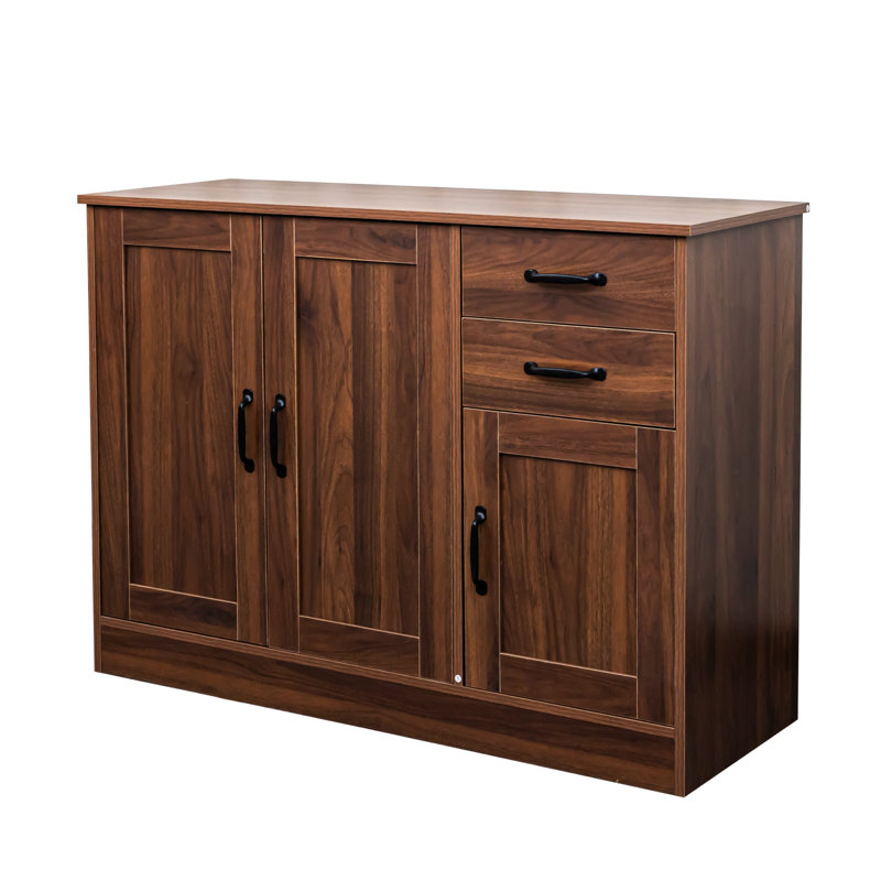Buffet 43,3 pouces en noyer avec 2 portes, 1 rangement et tiroirs - Armoire de table d'appoint