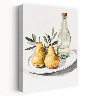 Poire-paire de poires - Poire de campagne contemporaine moderne et bouteille en verre, art de l'aquarelle minimaliste
