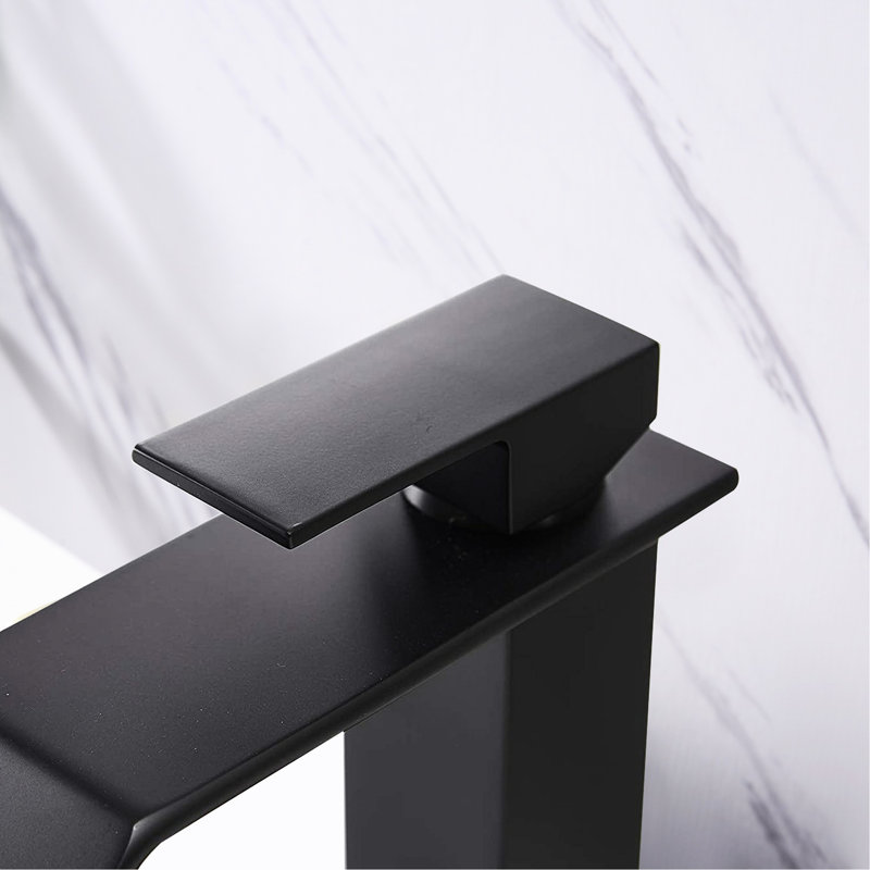 Waterfall Flow Bathroom Faucet With Single Handle, Made Of Quality Stainless Steel, Matte Black Finish Steel Vanity Sink Spout And Easy Handle Operation In