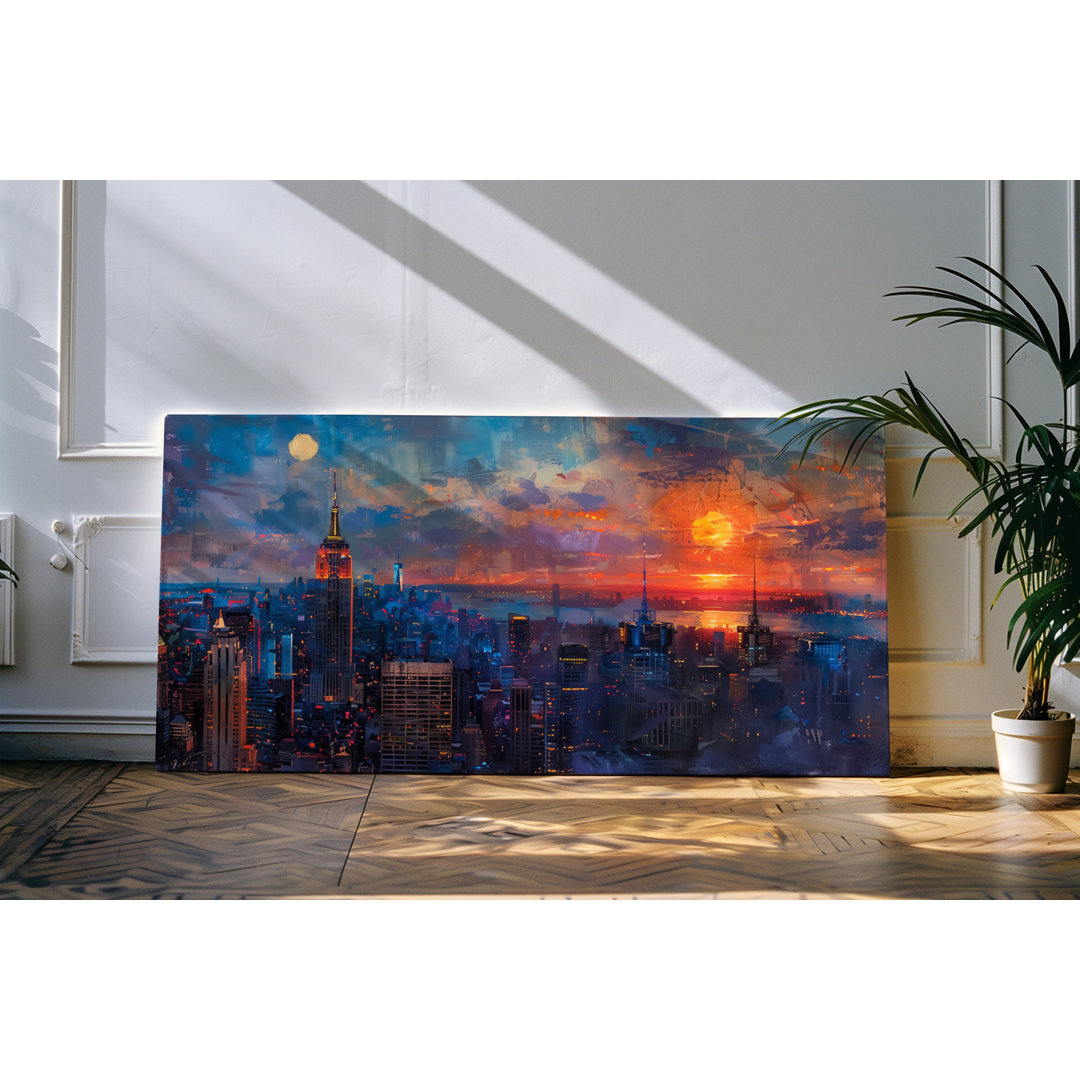 Bilder auf Leinwand 120x60cm Abendrot Großstadt Hochhäuser Abstrakt Stadtlichter