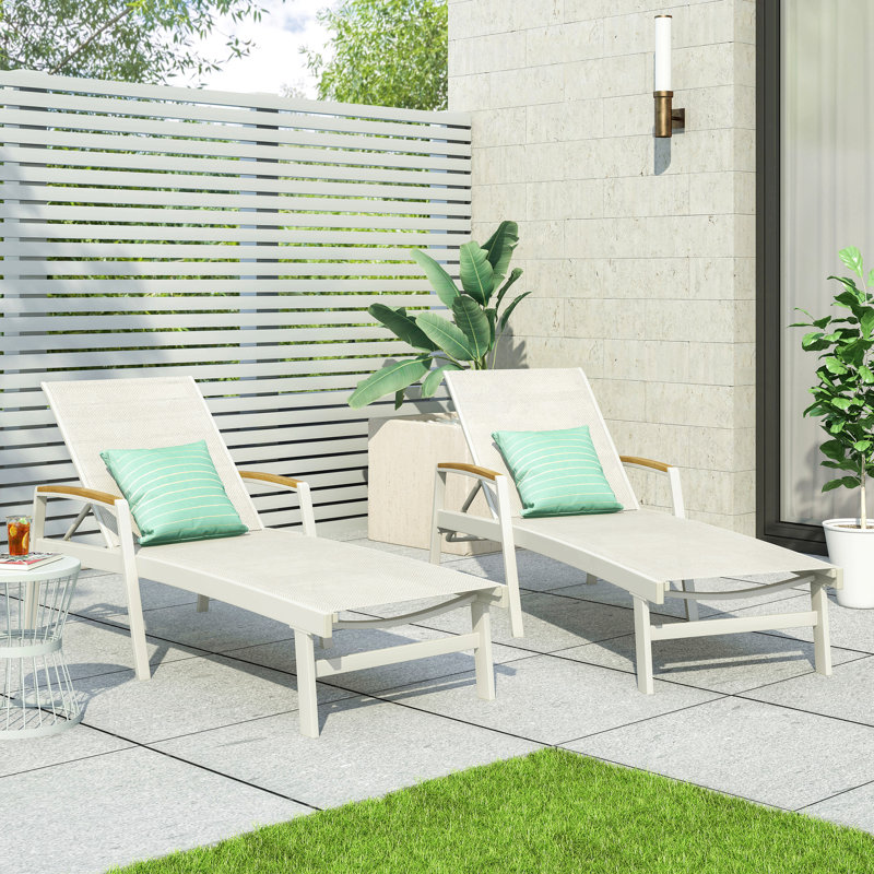 Ensemble de chaises longues inclinables 77,4 po Yasmina, Blanc, 2
