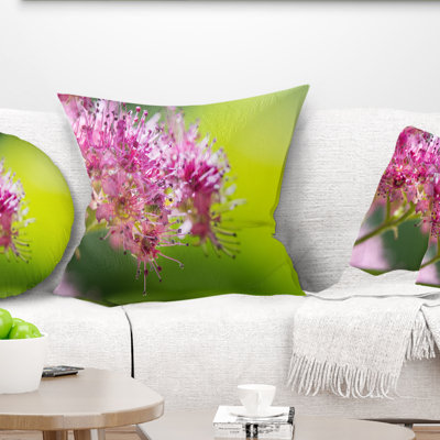 Pink Little Flowers in Green - Floral Printed Pillow