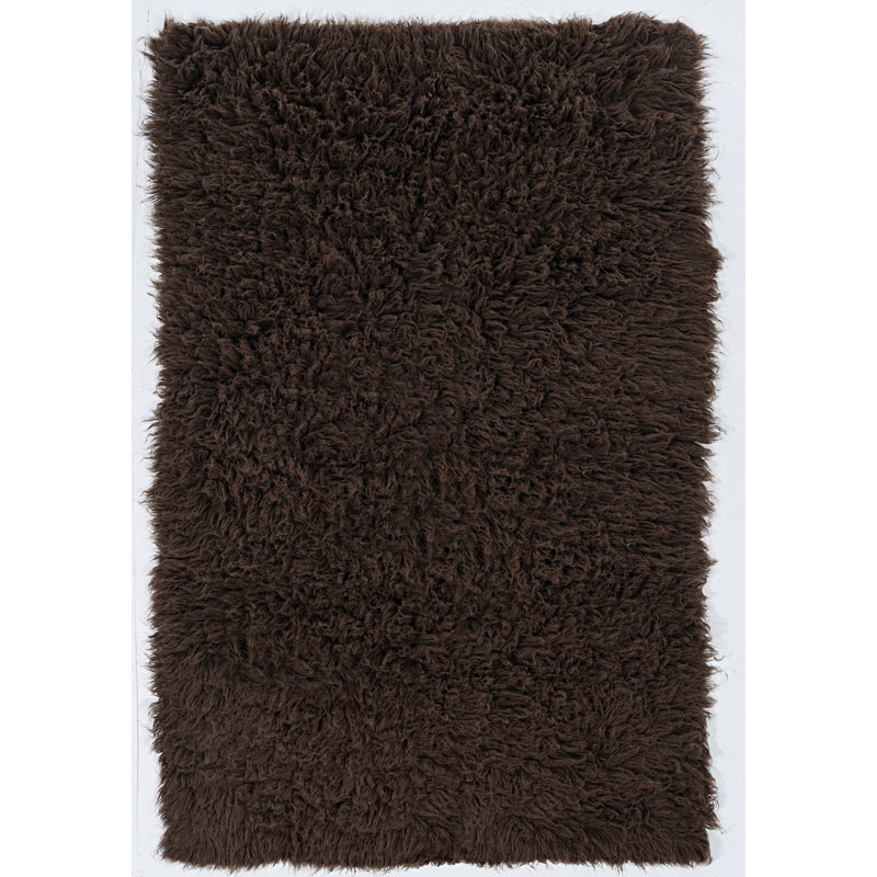 Alamin Handmade Flokati Wool Dark Brown Area Rug, Rectangle 2'4" x 4'3"