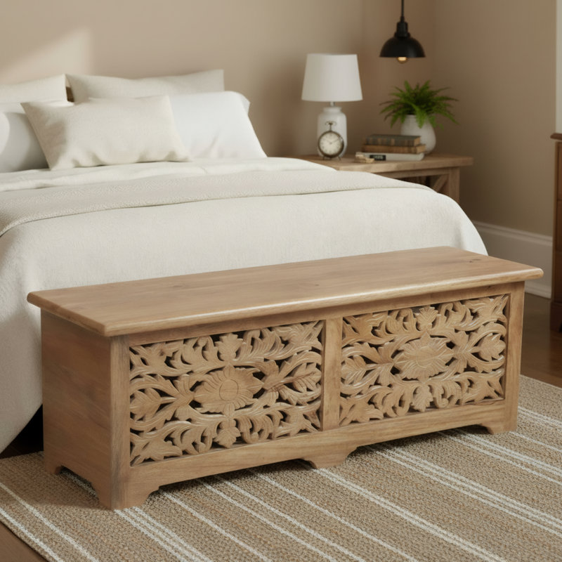 Banc de rangement en bois massif Harleen, Brun