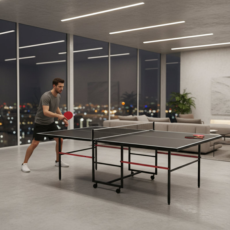 Ensemble de table de ping-pong portable pliable de 9 pi de taille moyenne pour l'intérieur avec filet, raquettes et balles