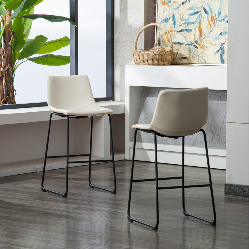 Telsha Upholstered Counter Stool, White, Bar Stool (29" Seat Height)