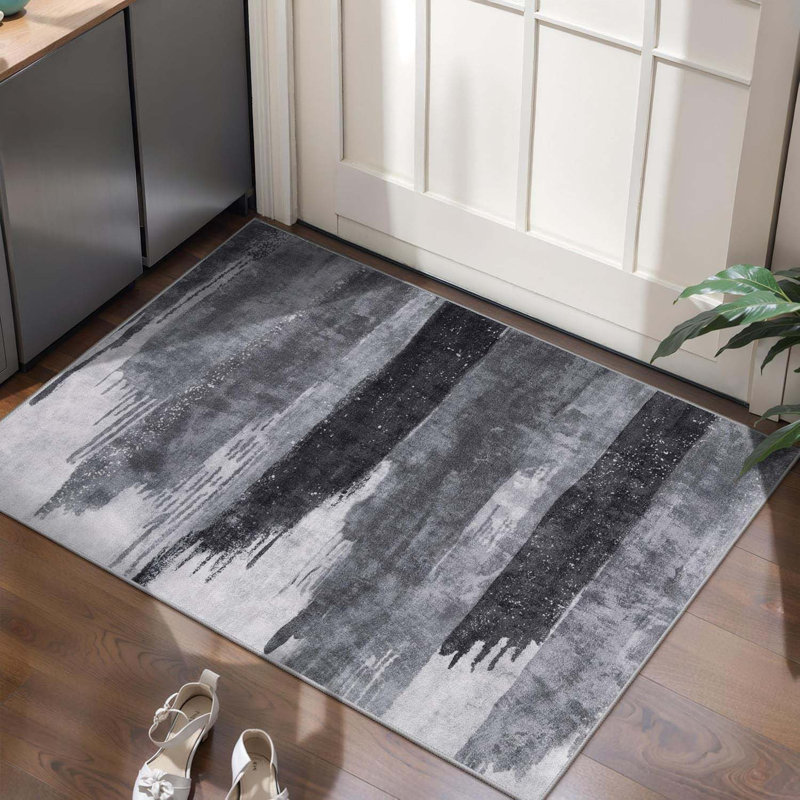 Tapis d'entrée moderne et moderne 2 x 3 pieds lavables, tapis d'entrée gris antidérapant à poils courts, tapis de salle de bain pliable pour tapis d'entrée pour tapis d'entrée de chambre à coucher