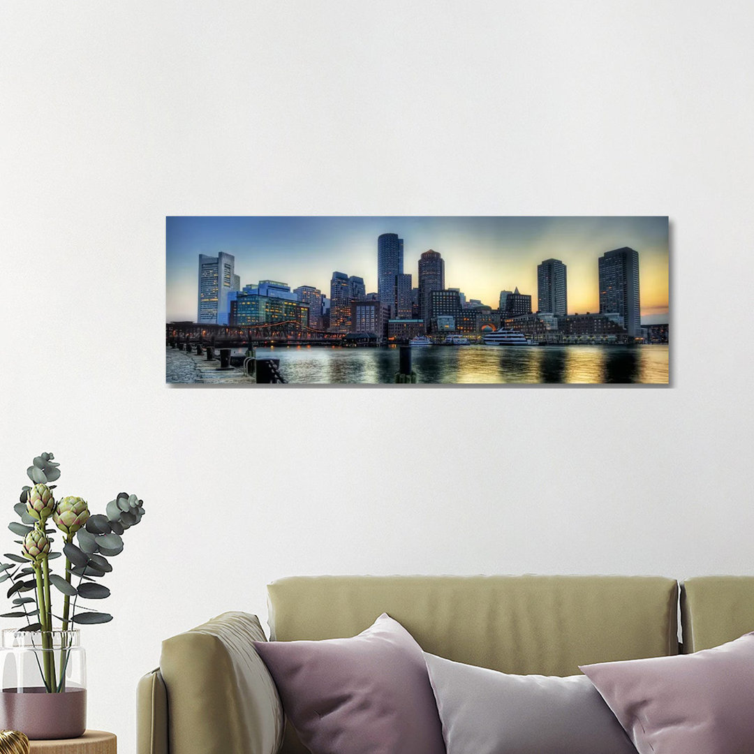 Boston Skyline Cityscape - Wrapped Canvas Panoramic Print