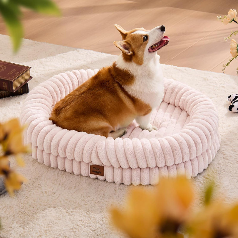 Lit pour chien pour chien de grande taille - Coussin imperméable de luxe en fausse fourrure avec housse amovible et lavable, lit pour chien orthopédique avec traversins pour dormir, rose