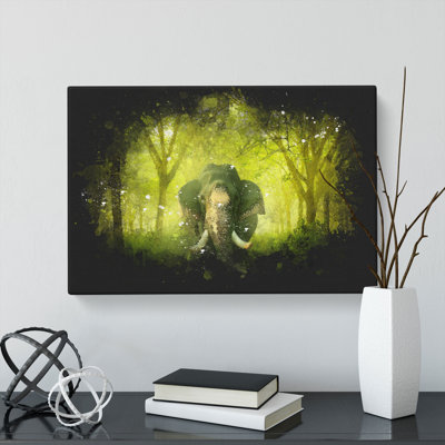 Marvellous Elephant In A Green Forest - Wrapped Canvas Print