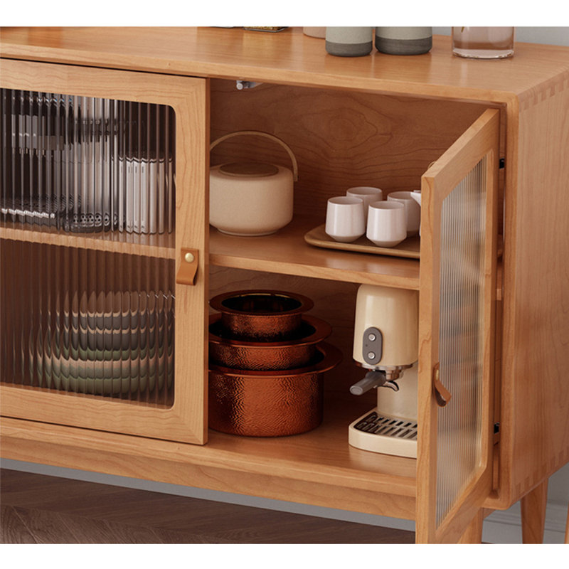 Middle Aged Small-Sized Glass Display Case, 33.46" H x 47.24" W x 15.75" D, Natural Wood