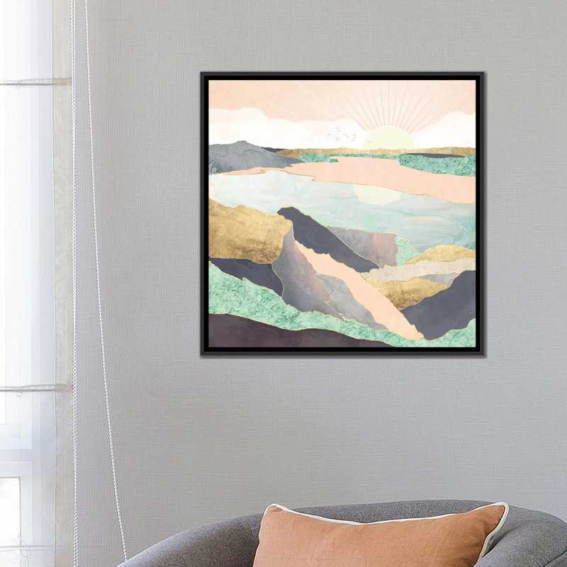 Sunrise Beach - impression d'art graphique, Pas de tapis, H 26 po x l 26 po x P 1,5 po, Toile avec cadre noir