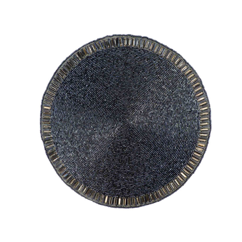 Napperon rond sans motif, Bleu lustré