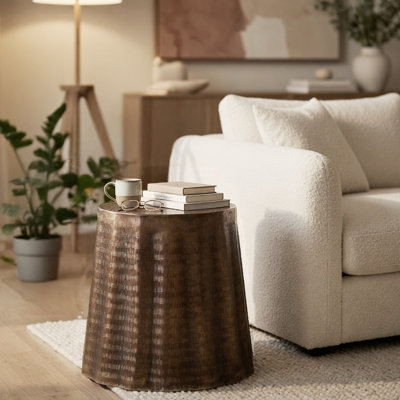 Liora Contemporary Accent Table, Handcrafted Hammered Aluminum Side Table in Bronze Finish