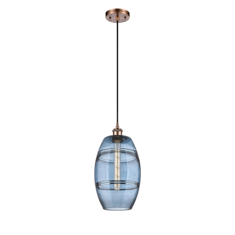Luminaire suspendu 1 lumière Absalat, H 9,88 po x l 8 po x P 8 po, Bleu princesse, Cuivre antique