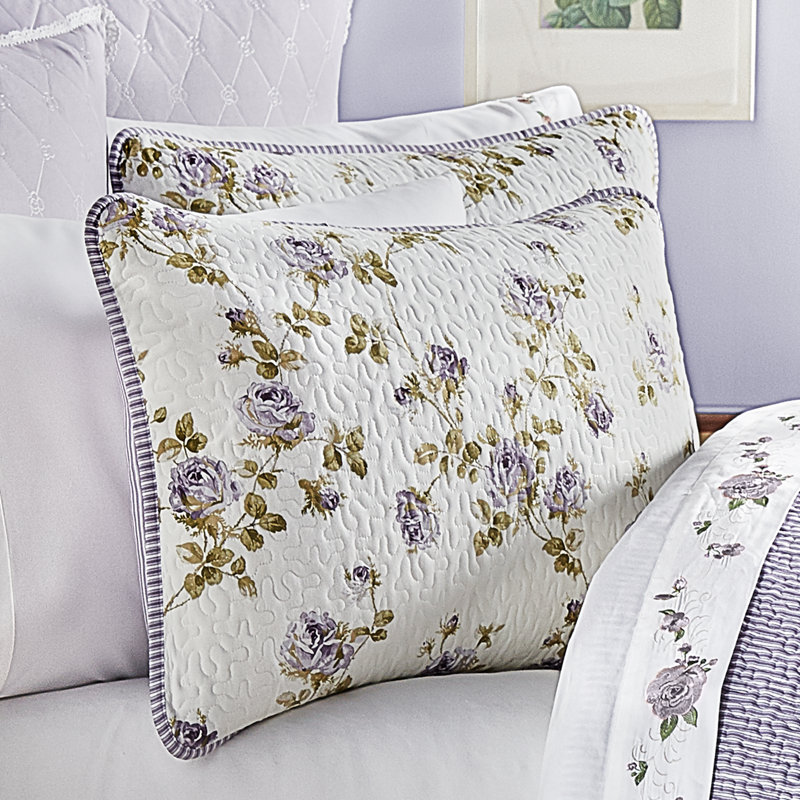White and Pink Floral Twin Quilt Set with Sham
