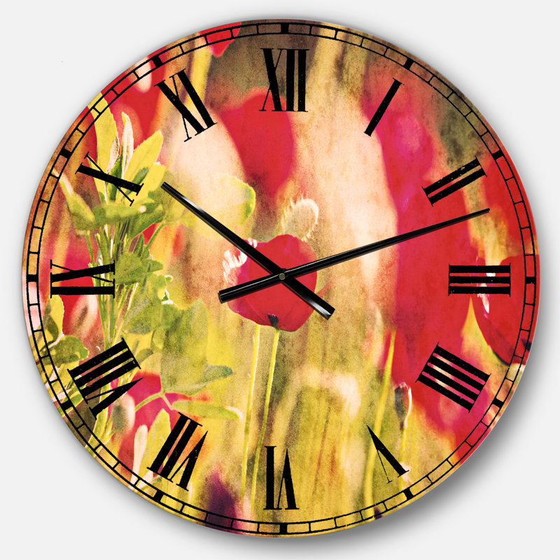 Coquelicots rouges sur fond vert - Horloge murale traditionnelle, Surdimensionné