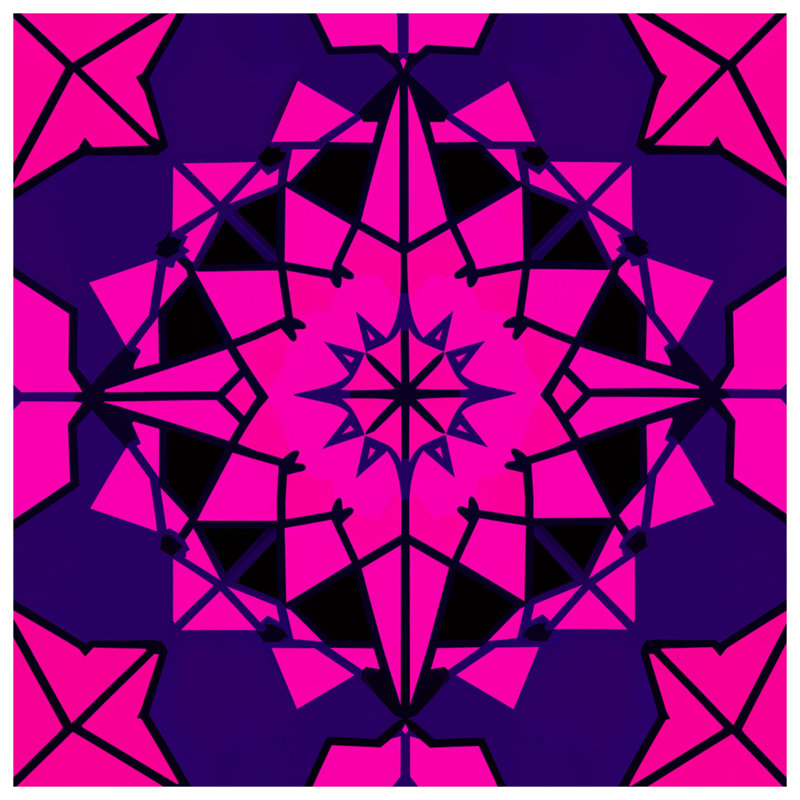 Tapisserie murale kaléidoscope rose - mauve, H 104 po x 88 avec 4 œillets