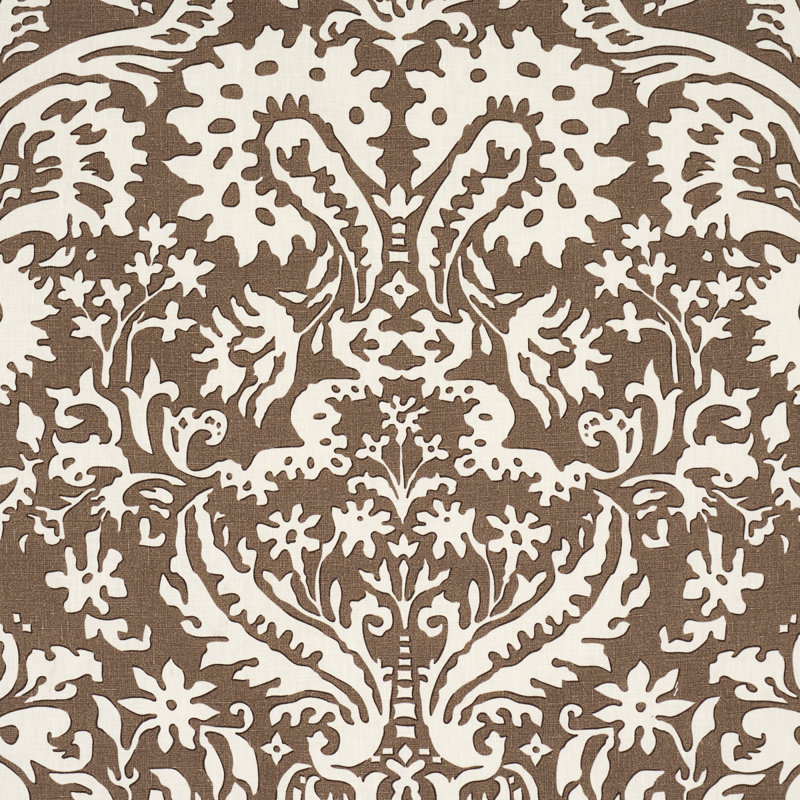 Schumacher X Veere Grenney Suffolk Damask Fabric, Brown