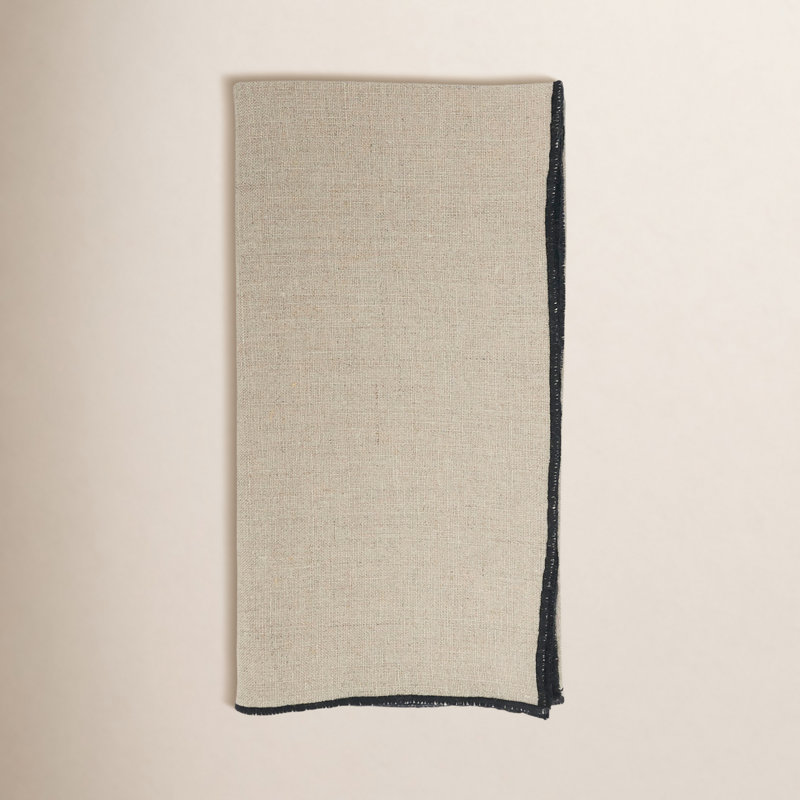 Dartmouth Linen No Pattern Square Napkin, Black/Natural