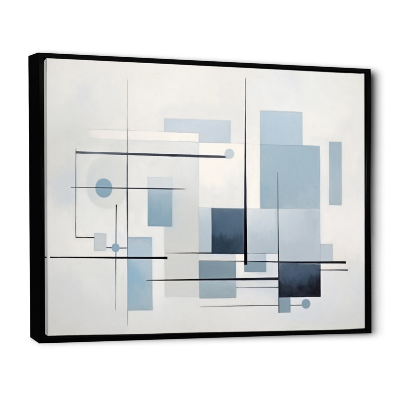 «Grey suprématisme géométrique II» - Art abstrait, Cadre flottant noir, H 12 po x l 20 po x P 1 po