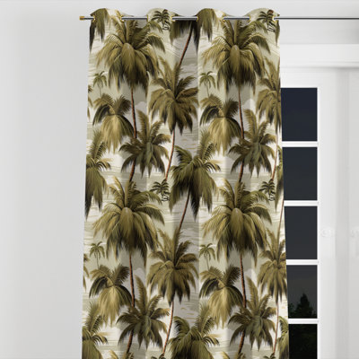 Tranquil Palms Tropical Pattern - Tropical Grommet Curtain - Velvet Room Darkening - 1 panel