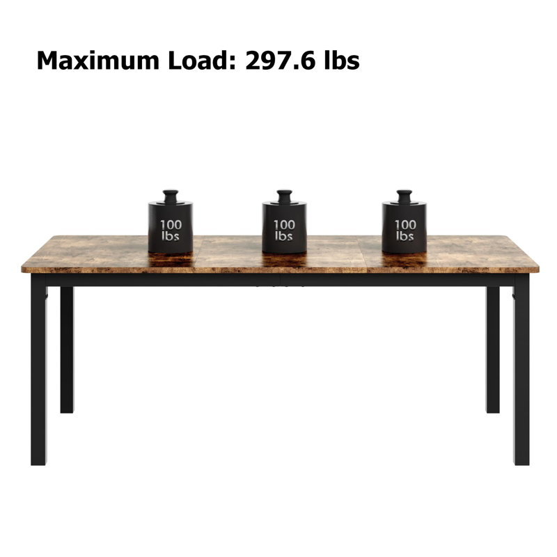Industrial Dining Table for 6, Wooden Long Dinner Table with Mortise Tenon Design, Kitchen Table with Sturdy Metal Legs