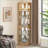 Cabinets, Light Oak Traditional Corner Curio Cabinet with Lights &amp; Adjustable Shelves | Living Room | Anti-Toppling-1412496938