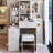 29.2" Left Bedside Vanity Table With Cushioned Stool, 2 Ac+2 Charging Station, Tri - Color Brightness Adjustable Touch Controlled Led Mirror, American Style White For Little ' Small Bedrooms Cabinet
