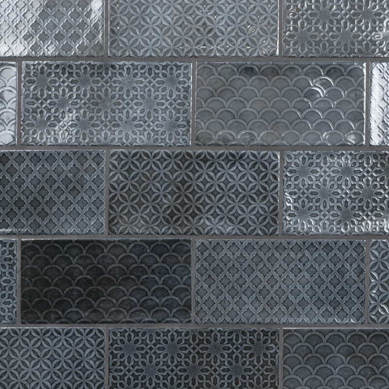 Camden 8" x 4" Ceramic Patterned Subway Tile, Azurro