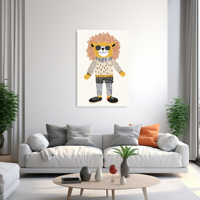 «Cool Fashion Lion Modern Playful Whimsical Lion», reproduction d'art, H 60 po x l 40 po