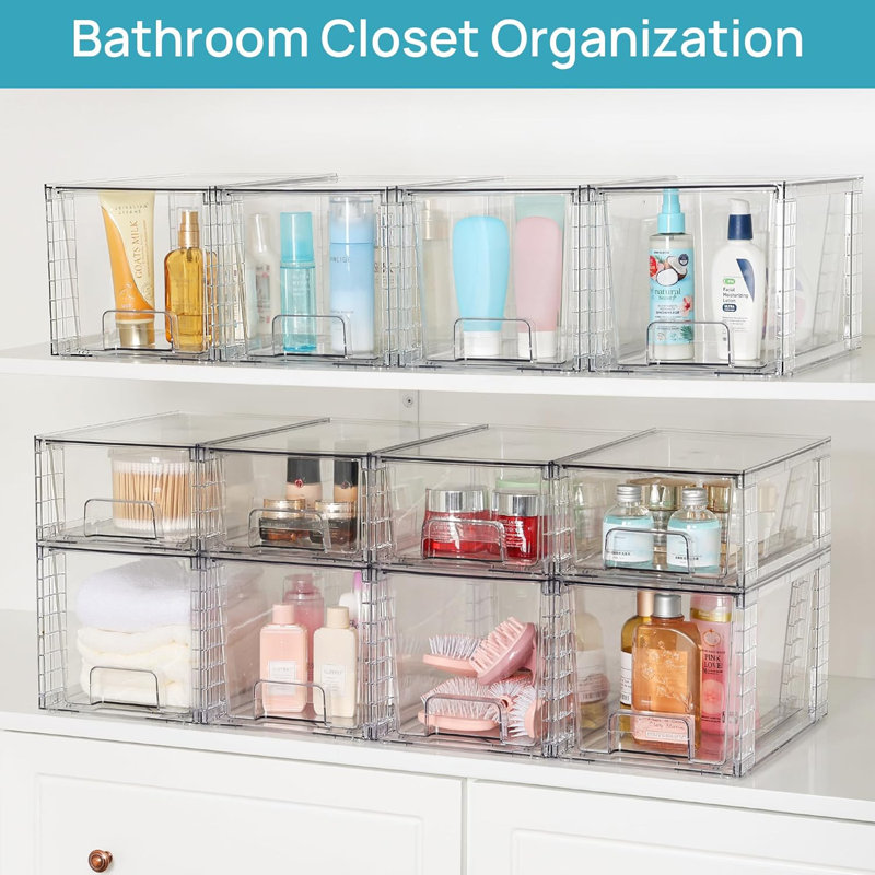 4 Pack Large Stackable Storage Drawers,Clear