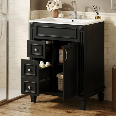 Meuble-lavabo de salle de bain avec lavabo en céramique et rangement polyvalent