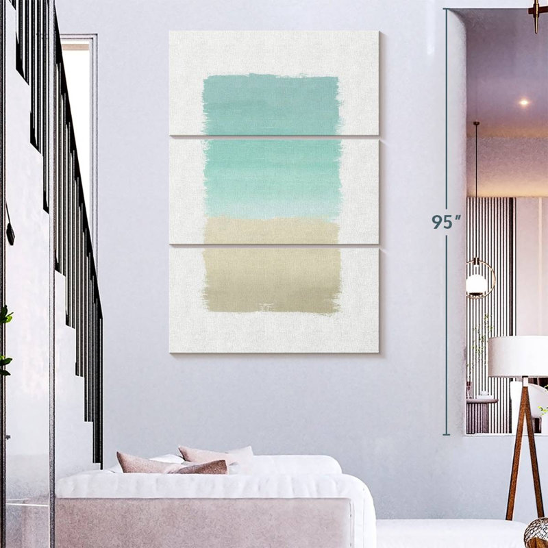 Avery turquoise abstrait sur fond blanc, H 57 po x l 36 po