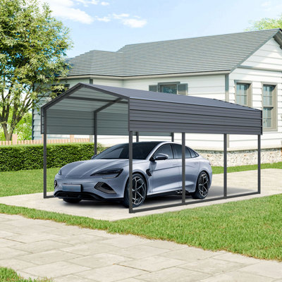 10X15 Metal Outdoor Carport With Galvanized Steel Roof And Frame,large Garage