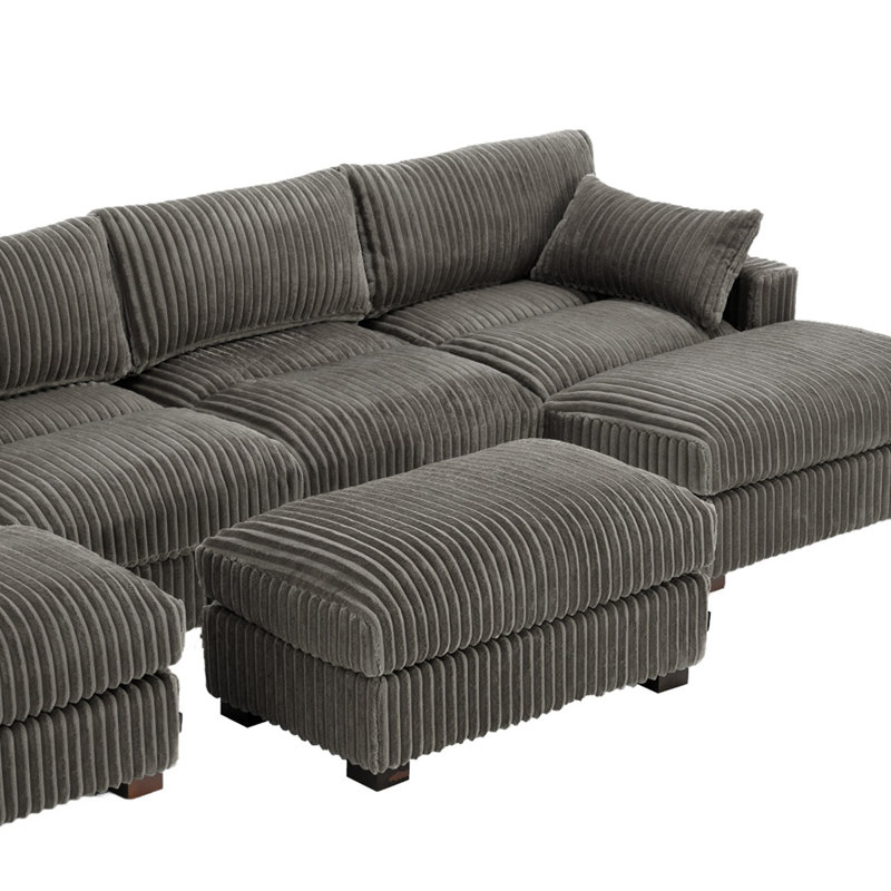 Canapé modulaire réversible en flanelle de fourrure de lapin 6 pièces, Imitation fourrure gris clair