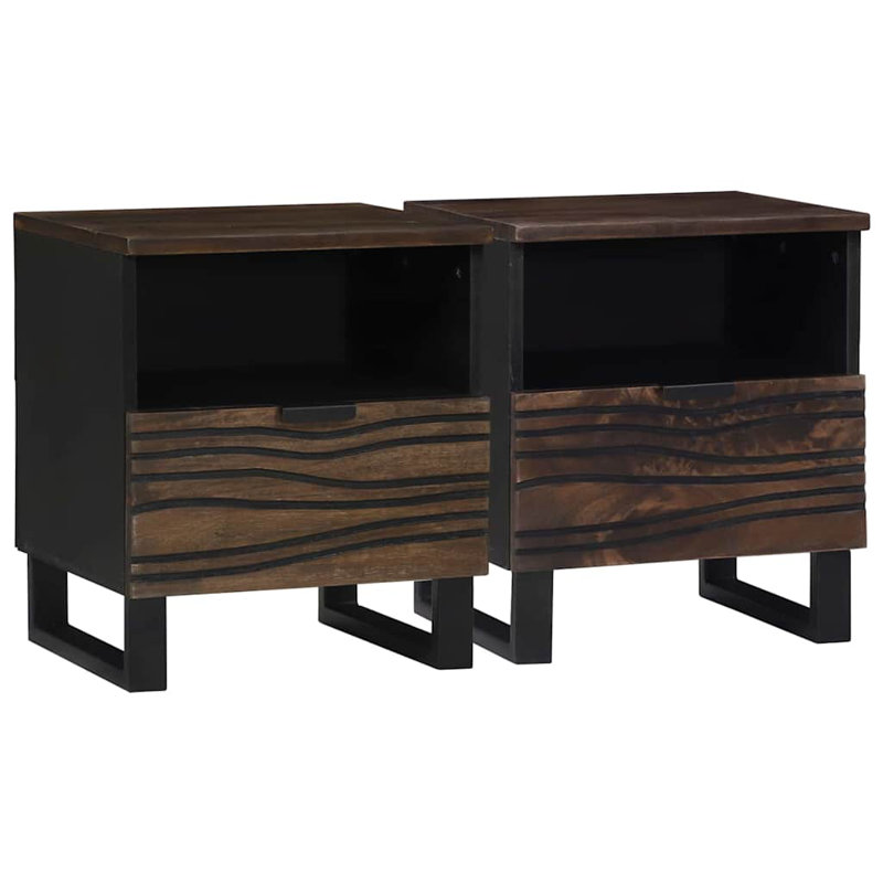 Bedside Cabinet 2 Pcs 40 X 33 X 46 Cm Solid Mango Wood, Walnut