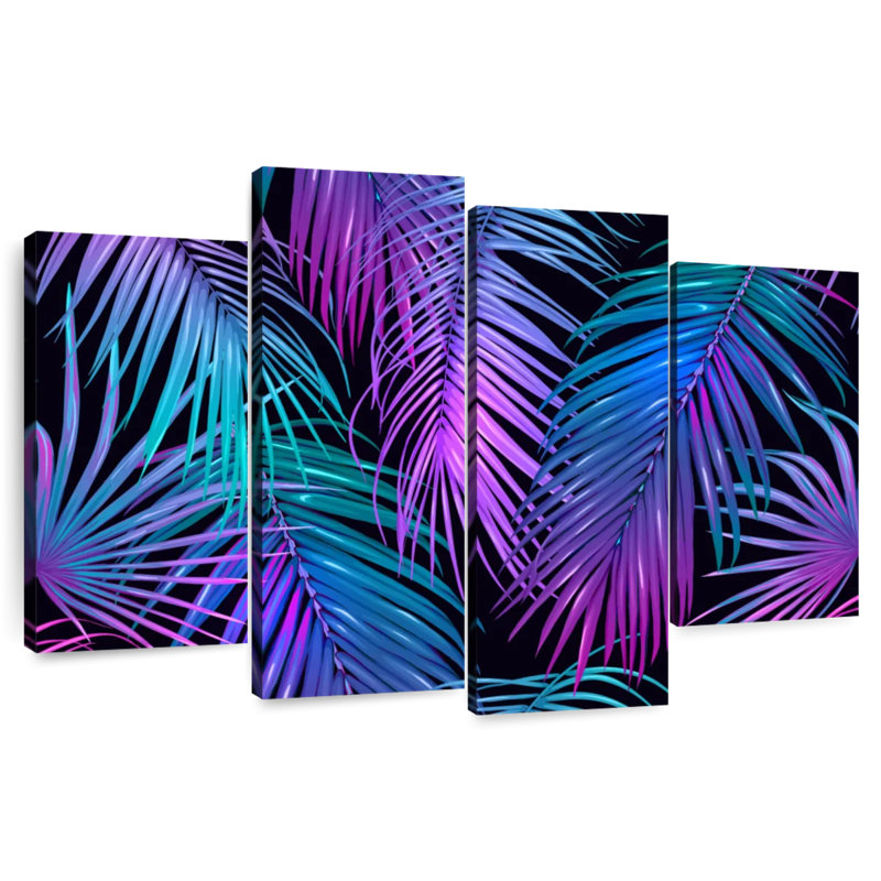 Feuilles de palmier aux couleurs néon, H 18 po x l 30 po