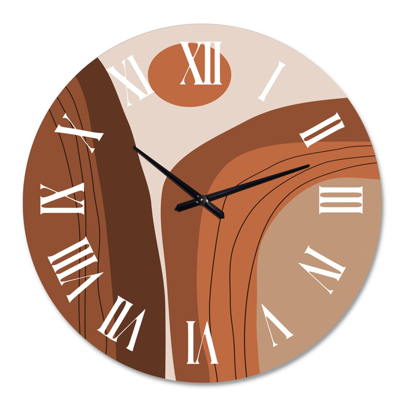 Abstrait terre cuite coucher de soleil paysage de montagne - horloge murale moderne, Surdimensionné