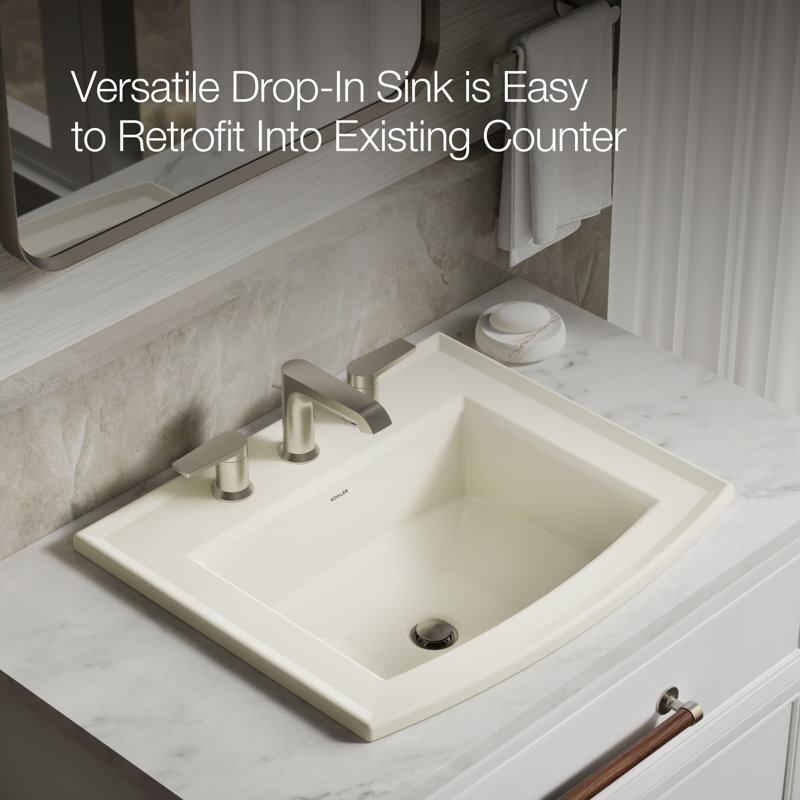 Archer® Vitreous China Rectangular Drop-In Bathroom Sink with Overflow, 8'' Centers, Biscuit