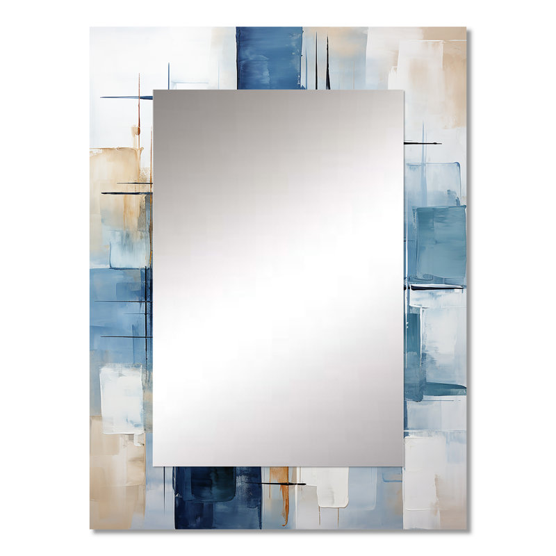 Cerulean Cubism Shapes - Miroir mural formes abstraites, miroir décoratif moderne, impression d'art en métal, 32 po x 24 po