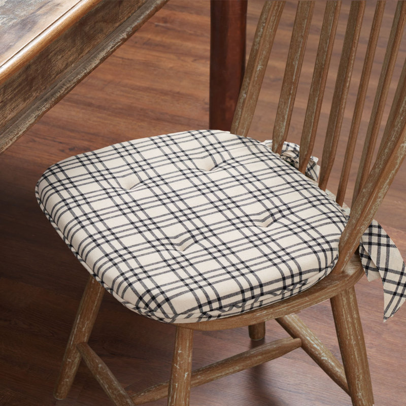 Linen & Black Plaid Cotton Chair Pad - 15.5x17 Cushioned Seat Cushion - , Tan/Black Plaid