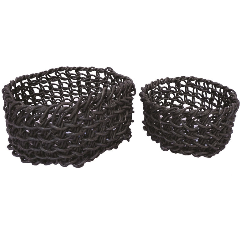 2 Piece Wicker Basket Set, Black