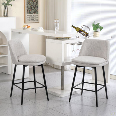 Ensemble de 2 tabourets de bar pivotants à hauteur de comptoir, tabourets de bar pivotants à 360 ° avec dossier et pieds en métal, hauteur de siège de 25,6 po, tabourets de comptoir pour îlot de cuisine et pub, toile de lin, lin.