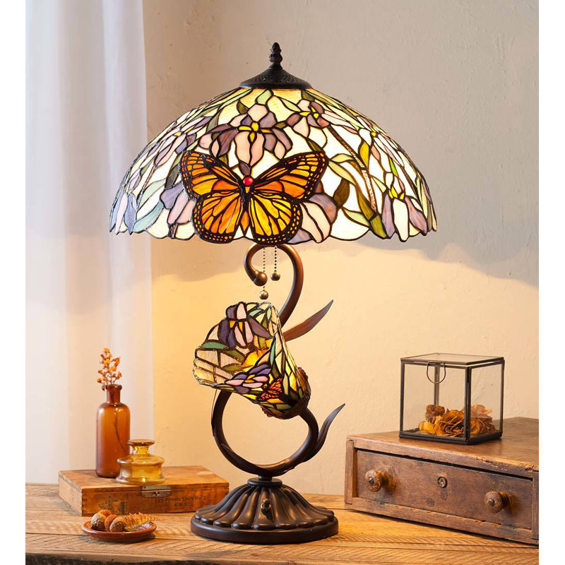 Antawan Stained Glass and Metal Butterfly Dual Lamp