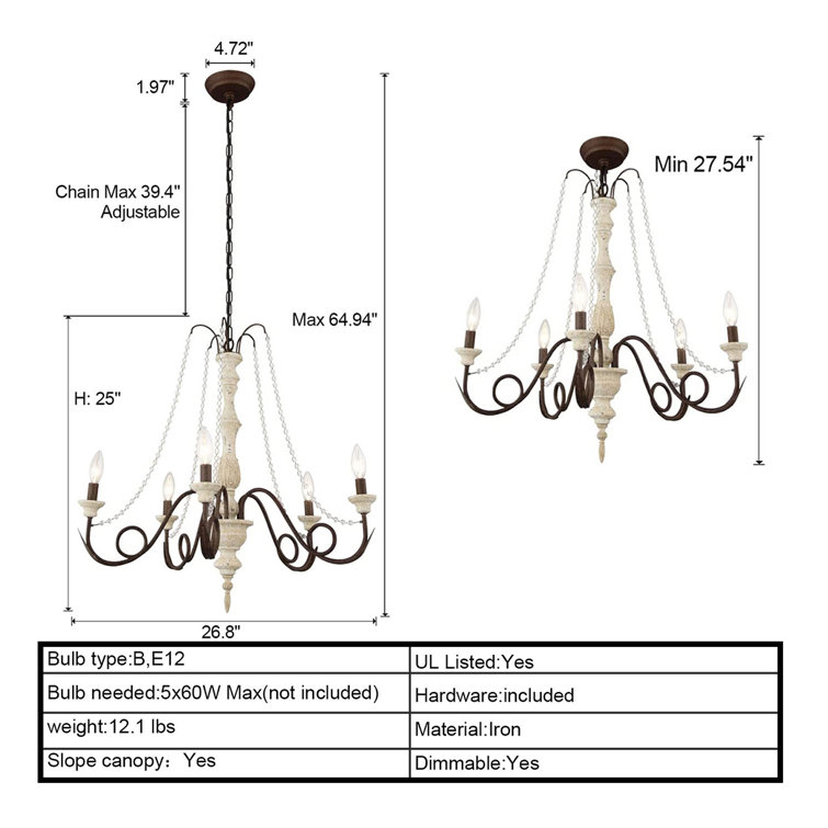 Ophelia & Co. Huitt 5 - Light Wood Dimmable Empire Chandelier & Reviews